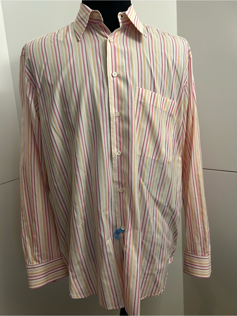 Brioni Pink and Cream Multi-Stripe Dress Shirt